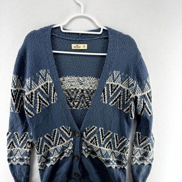 Hollister‎ Oversized Knit Button Cardigan Blue, Navy and White Womens Size M - Picture 6 of 12